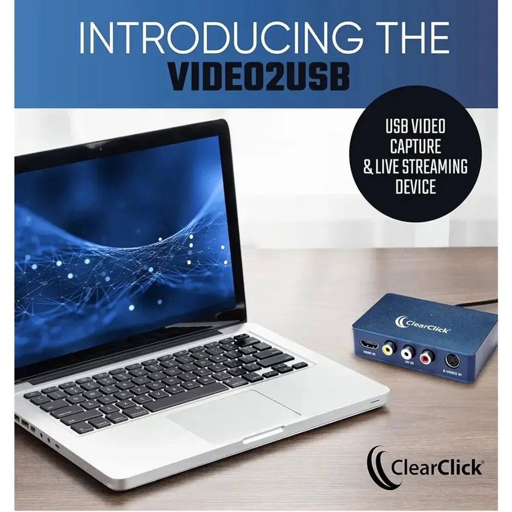 ClearClick Video2USB 1080P USB-C Video Capture Device HDMI RCA S-Video VHS VCR
